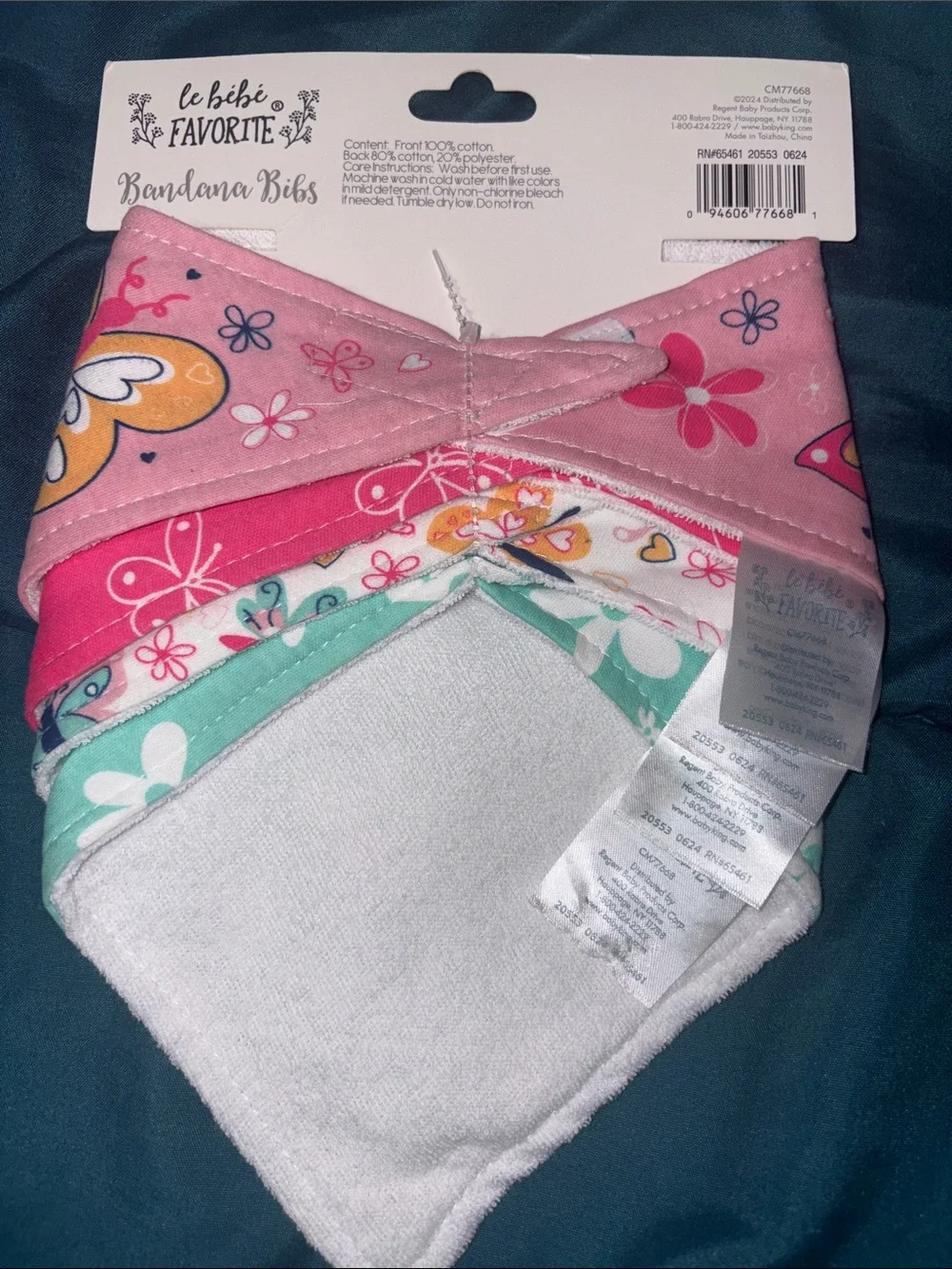 Le Bebe Favorite- Baby Girls' Pink Butterfly 🦋 & Flowers 🌺 Bandana Bibs - 4 Pack